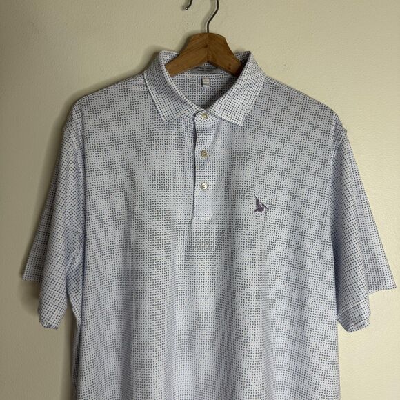 Peter Millar Polo Shirt Mens Large Blue Sailboat Microprint Summer Comfort Golf - Picture 4 of 10
